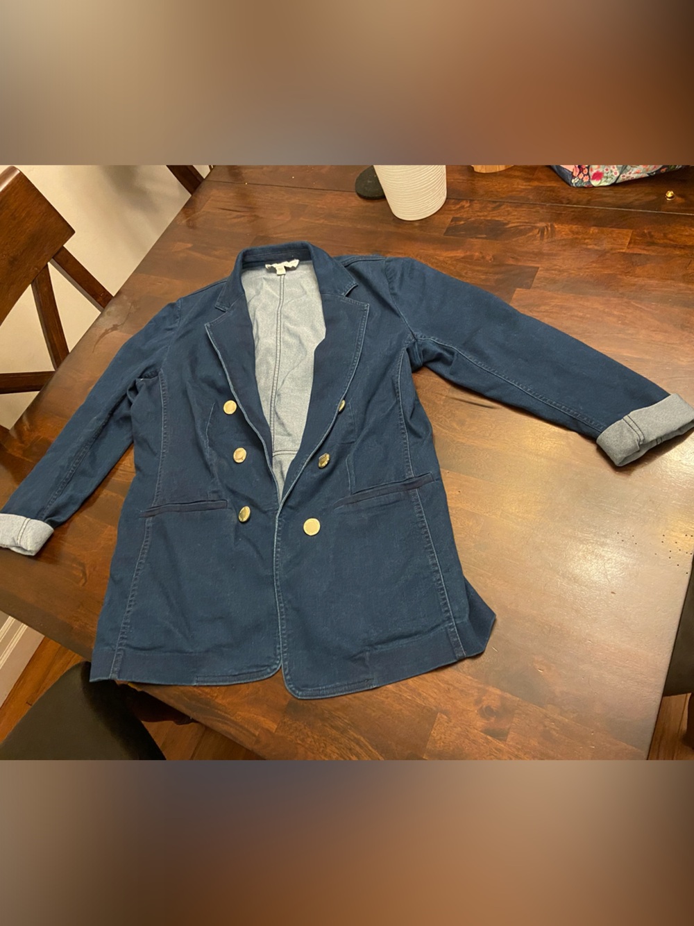 Anne Klein Navy Double-Breasted Pea Coat with Gold Buttons
